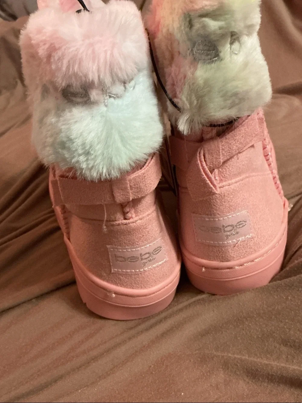 bebe Pink Faux-Suede Girls Plush Lined Boots